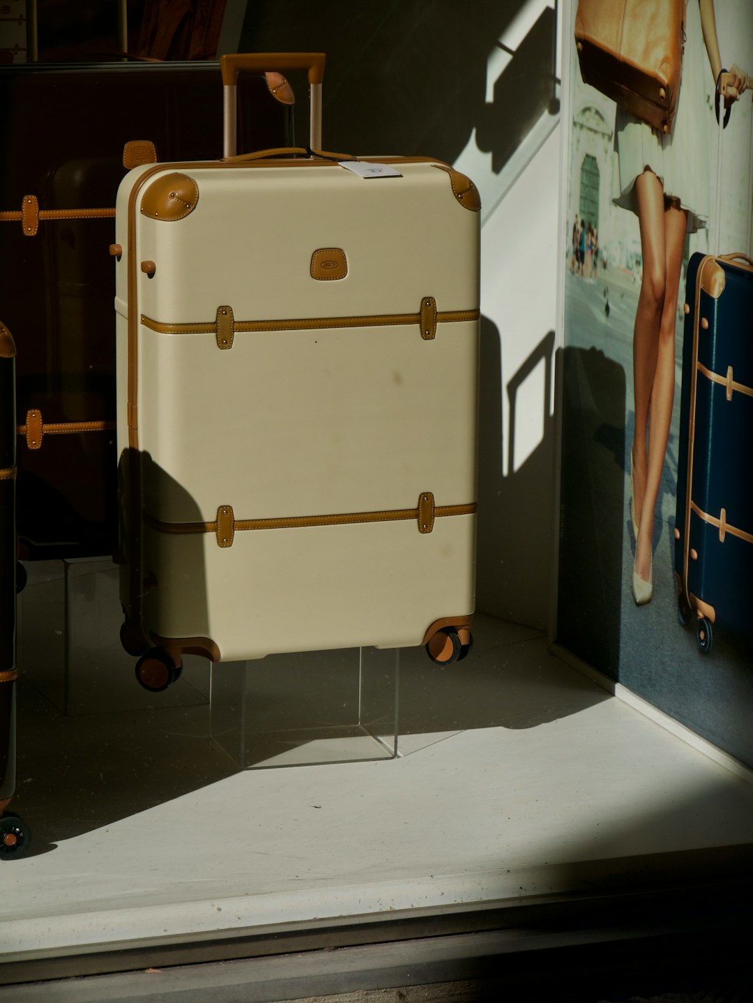 a white suitcase sits on a table